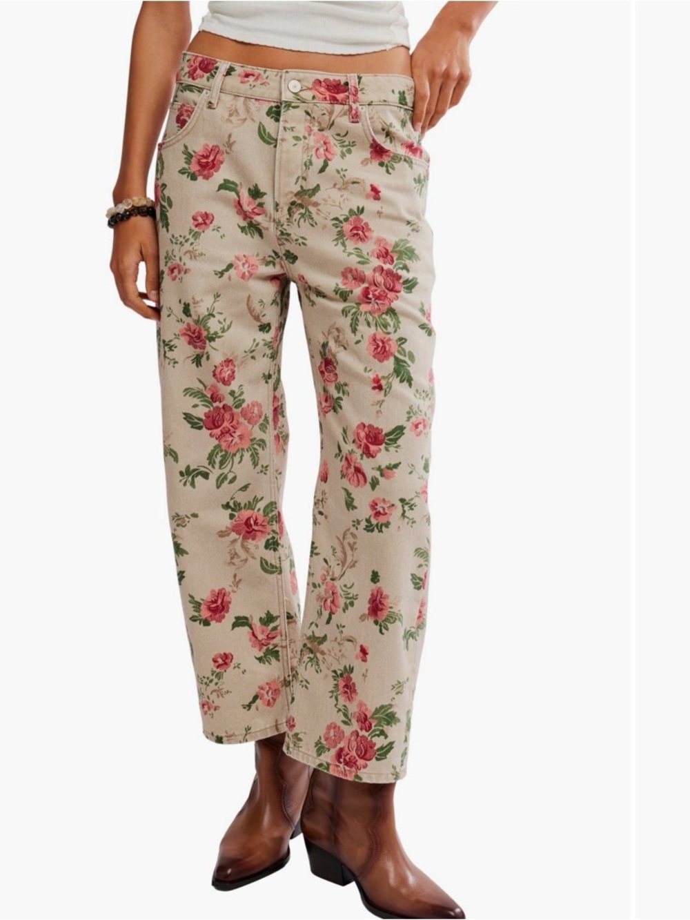 Free People Deep Trace Floral Crop Jeans Pants Size 28 $128